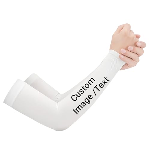 BROKANER Custom Arm Sleeves for Youth Men Women Personalized Volleyball Arm Sleeves Baseball Football Basketball Running (White)