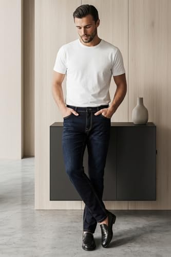 Image of Louis Philippe Men's Smart Fit Stretch Fabric for Comfort Premium Wash Aesthetic Authentic Twill and Durable Jeans