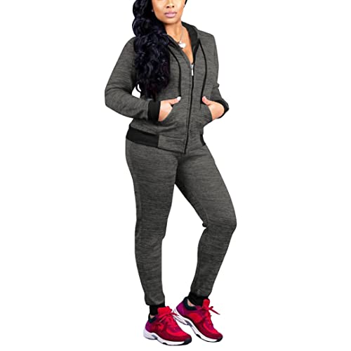 Pinsv Two Piece Outfits For Women Long Sleeve Zip Up Hoodie Jacket Sweatsuits Jogging Suits Casual Tracksuit Sets Dark Grey Xl #TOP1