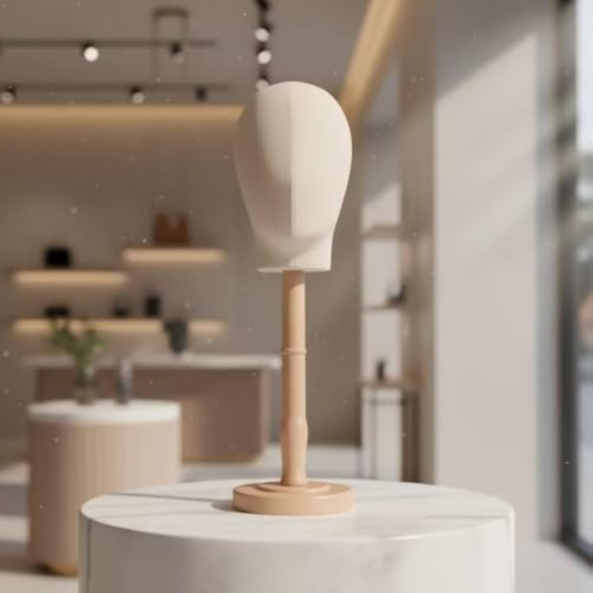 Freestanding Hat Display Stand with Textile-Covered Head
