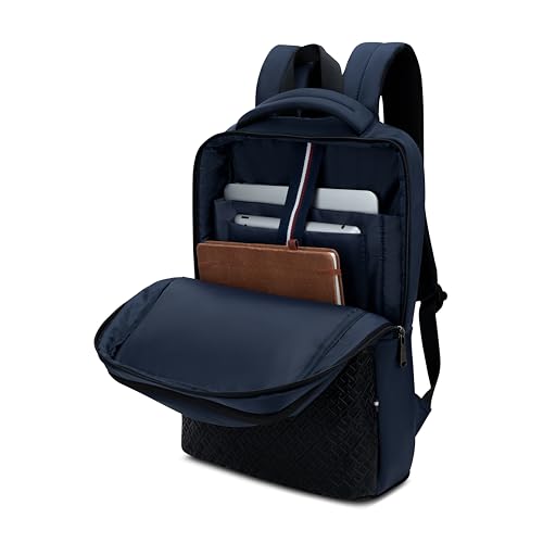 Image of Tommy Hilfiger Unisex Laptop Backpack LUMO | Twill & PU Dual-Material Design with WR Zippers | Trolley Sleeve | Backpack for Office, Work and College