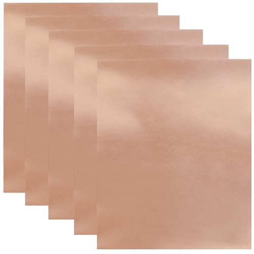 5Pcs 3.15 Mil Copper Foil Sheet [11.8inch x 7.9inch] with Double-Sided Conductive Adhesive Copper Tape for Guitar, DIY Crafts, Stained Glass, Electrical Repairs, Soldering, Grounding