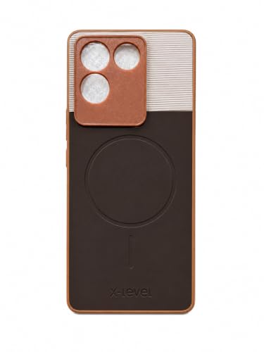Image of Bintage 2in1 Hard Slim Back Case | Soft Border Camera Protect | Dual PU Leather Finish Back Cover Compatible for Vivo T2 Pro 5G - White & Cherry Brown