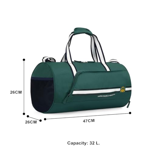 Image of United Colors of Benetton Crusader 32L Duffle Bag - Dark Green, Water-Resistant Gym Bag, with Adjustable Shoulder Strap & Side Pockets, 1-Year Warranty