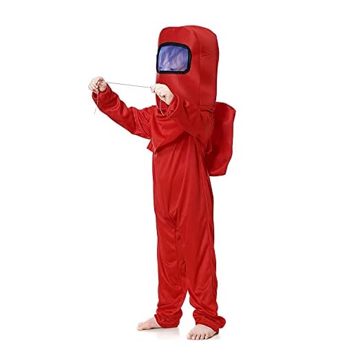 Waslary Costume d'astronaute pour enfant - Cosplay - Combinaison avec sac à dos - Masque pour enfant - Jeu de rôle pour enfants - Halloween - Cosplay - Carnaval - Fête d'anniversaire (rouge, M)