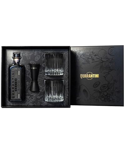 Quarantini Black Gin 42% Vol. (500 ml Geschenkset) mit fruchtigen Botanicals aus Papaya und Bergamotte