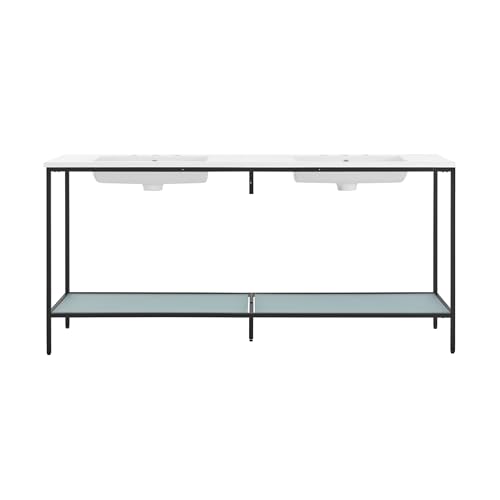 Image of Swiss Madison Pierre 72 Double, Freestanding, Open Shelf, Matte Black Metal Frame Bathroom Vanity