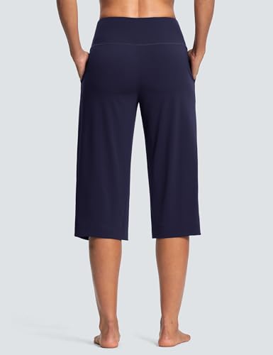 Image of ISEEGZ 15 inch /18 inch /21 inch Capri Pants for Women High Waist Wide Leg Yoga Capris with Pockets Stretchy Loose Fit Casual Workout