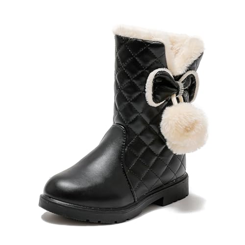 Botas de nieve para niñas en otoño e invierno, suela gruesa, antideslizante, cálida, cómoda, monocolor, con lazo, Negro , 33 EU