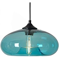 Lampara Techo Azul Amazon HJXDtech Luz colgante de Pantalla de Cristal Colorida Vintage Industrial Lámpara Colgante de techo retro Loft Bar E27 (Azul)