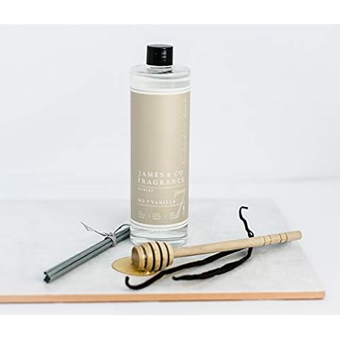 James & Co No.7 Vanilla (Sweet Vanilla) 200ml Reed Diffuser Refill Bottle with 6 Fibre Reeds Cover