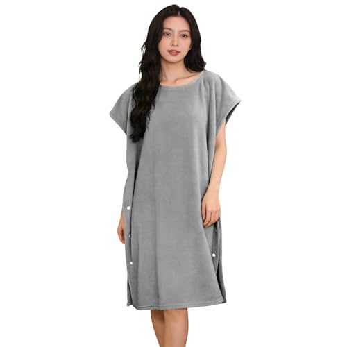 着るタオル レディース ラップタオル 大人用 マイクロファイバー 湯上がりワンピース 吸水 速乾 お着換えポンチョ お風呂上り 湯冷め防止 子育てママ ワンオペ バスローブ ルームウェア (グレー)