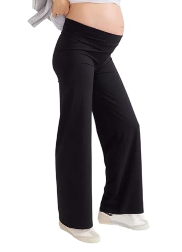 HATCH The Bodyflex Perfect Pant Wide Leg with Moisture-Wicking Fabric Under Over Belly Design for Pregnancy & Beyond Black M