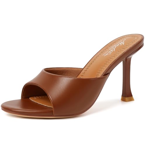 Mostrin Kitten Heels for Women Round Toe Heels With Bow Vintage Mules Sexy Slip on Stiletto Backless Sandals for Party Daily