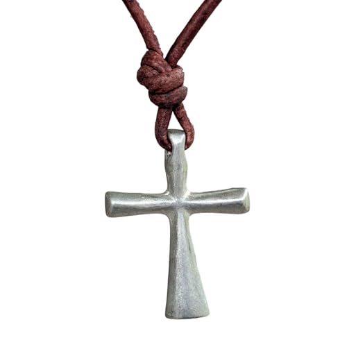 Cross Necklace for Men Leather Cord mens cross necklaces, Surfer rope Christian beach Jewelry HandMade By Zulasurfing In USA