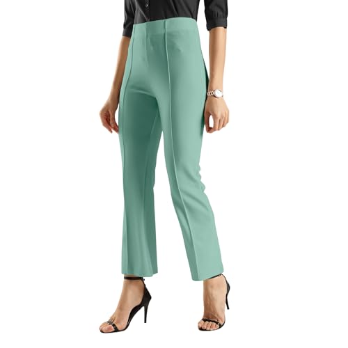 Image of SWADESI STUFF Women's Bell Bottom Trousers - High Waisted Wide Leg Palazzo Pants | Stretchy Cotton Blend Retro Pants for Casual, Office, Party
