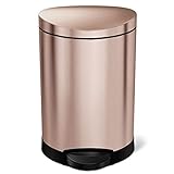 simplehuman 6 Liter / 1.6 Gallon Semi-Round Bathroom Step Trash Can, Rose Gold Stainless Steel