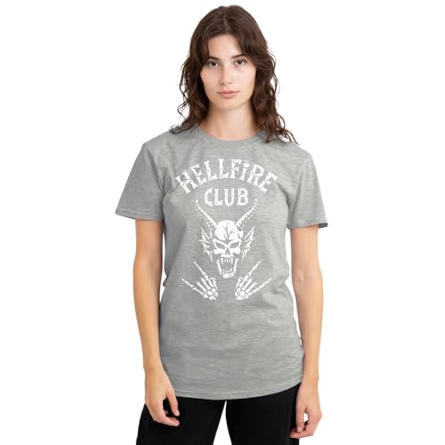 T-shirt Hellfire Club Stranger Things femme top geek coupe ajustée gris