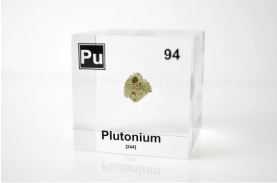 Plutonium (Trinitite Sample) Display, Encased in Lucite Acrylic, 2x2x2 Inches, Authentic Trinitite from First Atomic Test Site, Handmade in The USA by Engineered Labs, for Display or Education