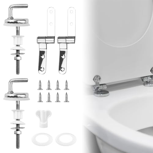 CAREDGO 2 Pcs Bisagra Asiento de Inodoro Fijación De Tapas Asiento Wc Kit de Bisagras Tapa Wc Tornillos Para Inodoro Bisagra de Repuesto Accesorios con Tornillos para Montar y Fijar la Tapa del WC