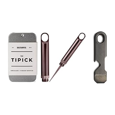 DAILYCARRYCO. TiPick Titanium Toothpick Metal Toothpick with QuickPry Bottle Opener Mini Everyday Carry Cover