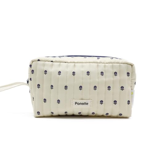 PONETTE - Neceser Mujer A Lo Loco, Flor Azul, Chica, Estilo, Divertido, Juvenil, Bolsa de Aseo, Viaje, Tocador, Estuche, Marca Española