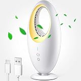 Desk Fan, Bladeless Fan Small Table Fan with Gradient LED Light, 4000mAh 12 Inch Quiet Portable Pers