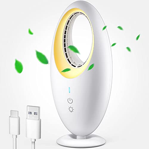 Desk Fan, Bladeless Fan Small Table Fan With Gradient Led Light, 4000Mah 12 Inch Quiet Portable Personal Fan With Touch Control For Bedroom Office Desktop Dorm #TOP1