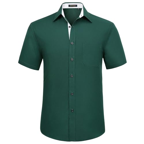 HISDERN 108C Men's Short Sleeve Button Down Shirt Breathable & Stylish for Summer Beach Vacation and Business Casual
