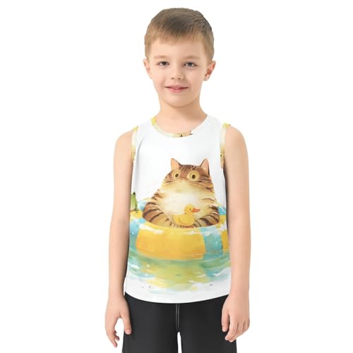Bolaz Boys Athletic Quick Dry Tank Top Sleeveless Workout T Shirts Age 11-15,Cat and Duck2