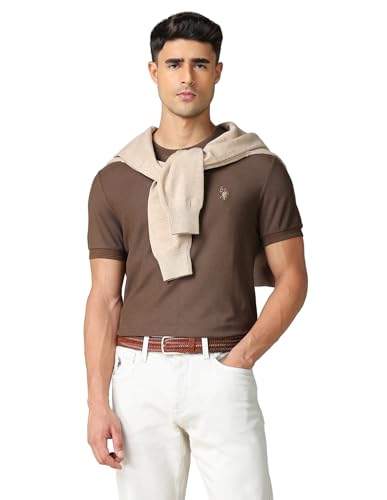 Image of U.S. Polo ASSN. Solid Slim Fit Cotton T-Shirts for Men - Breathable & Comfortable, Half Sleeves Mens Casual T Shirts