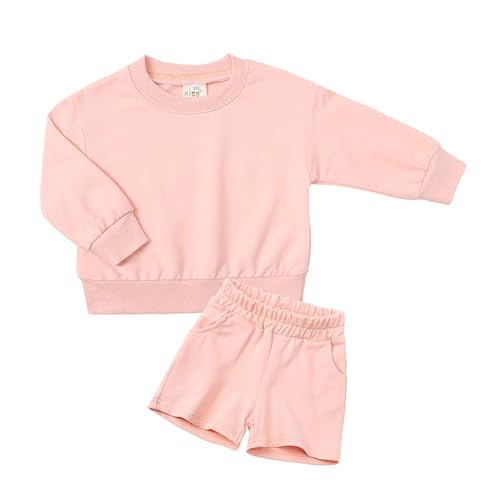 LittleSpring Kids Tracksuits Fashion Long Sleeve Sweatshirt and Athletic Shorts Solid 2-Piece Set Cotton