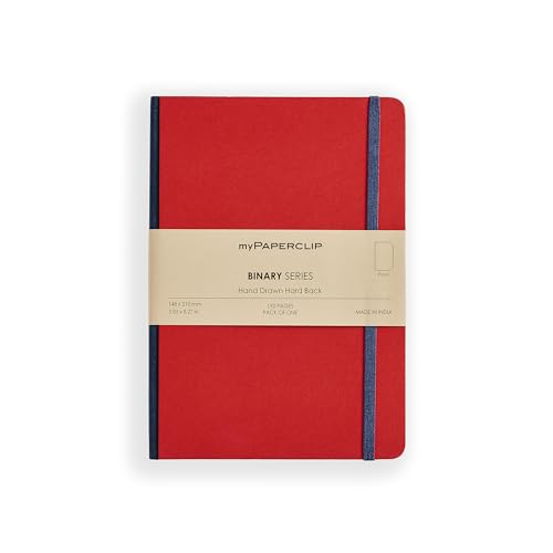 Image of myPAPERCLIP Binary Series Notebook, Section Thread Bound, Hand Drawn Hard Cover, A5 (148 x 210 mm, 5.83 x 8.27 in.), Plain, BSH192A5-P Red