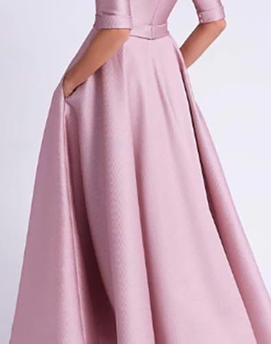 Satin V Neck Mother of The Bride Dresses for Wedding Half Sleeve A-line Long Wedding Guest Dresses for Women4