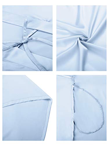 SIORO Women's Satin Robe Lace Silk Kimono Robes Short for Bridesmaid Wedding Party Nightgown, Small~X-Large Light Blue