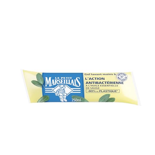 Le Petit Marseillais | Recharge Gel Lavant Mains Action Anti-Bactérienne (berlingot de 250 ml) – Savon mains liquide à l'huile essentielle de sauge – 92%...