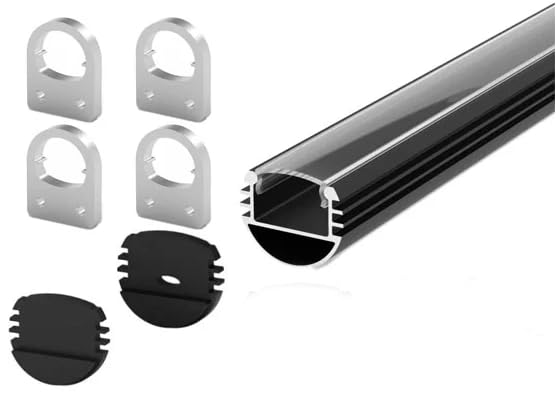 2 Metre Circular Black LED Profile P8-1 C/W Clips, End Caps & Clear Cover | Perfect for Bedroom, Stairs, Hallway, Kitchen, Cabinet (15mm x 15mm) — image 1