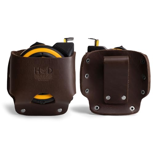 Hide & Drink, Large Leather Tape Measure Holder, Tool Holster w/ Easy Belt Loop for Handymen, Carpenters, Electricians, Durable Hammer Pouch, Handmade Includes 101 Year Warranty :: Bourbon Brown