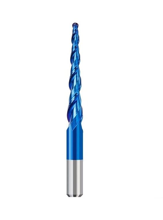 1pcs Ball End Tapered Mills Router Bits CNC Engrave Carving R0.25-R2.0 Solid Carbide HRC65 Nano Blue Coating Metal Wood Engraving Bit(R0.5x47xD8x85)