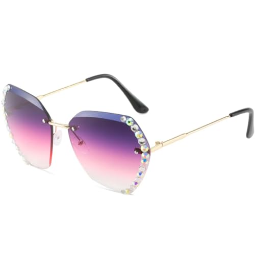 Lunettes de soleil luxe diamant sans monture au design géant violet et gris