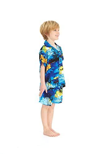 Image of Hawaii Hangover Family Matching Hawaiian Clothes, Sunset Blue | Family matching Hawaiian outfits, Sunset Blue, lightweight rayon, machine washable, tropical print, luaus, cruises
