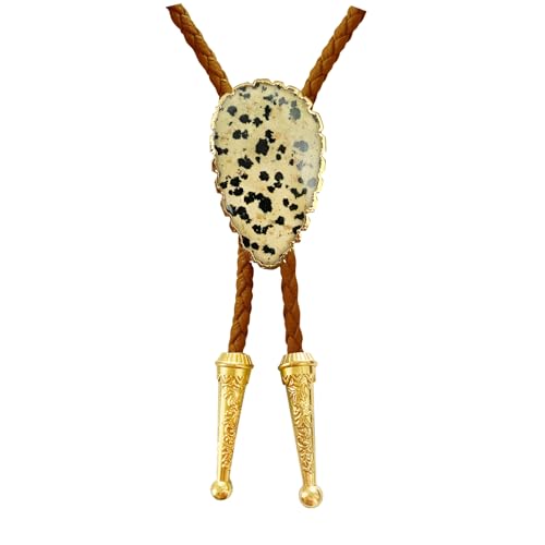 Image of Daisy Del Sol Gemstone Bolo Tie Braided Vegan Faux Leather Natural Stone Gold Handmade Necklace Adjustable Boho Western Jewelry