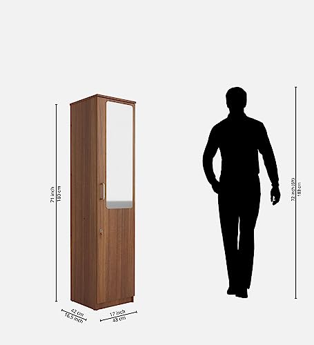 Image of COUCH CULTURE Monte Engineered Wood Wardrobe | Almirah for Clothes with 1 Door with Mirror |Wardrobe Organizer | Multipurpose Almirah for Bedroom | 1 Year Warranty - Leon Teak