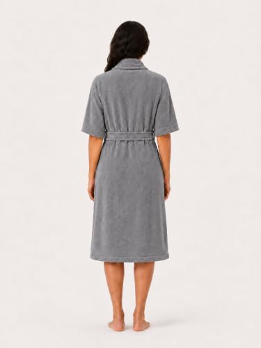 Image of RANGOLI Royal Bamboo Premium Bathrobe For Women | Ultra Soft Bamboo Yarn Lightweight Bathing Robes | 460 GSM Highly Absorbent & Quick Drying Luxurious Bath Gown | Knee Length Bath Robe - Dark Grey