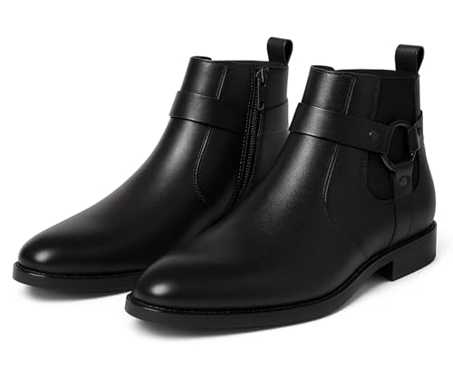 Kraasa The Harness – Men’s Stylish Vegan Leather Chelsea Boots with Side Zipper & O-Ring Strap Elastic Panel Ankle Boot Black UK 8
