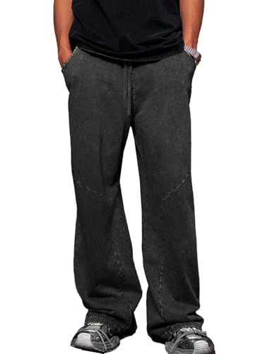Image of KEEPSHOWING Men's Acid Wash Athletic Sweatpants Hip Hop Big Wide Jogger Pants Cotton Streetwear Drawstring Trashion, Black, Medium