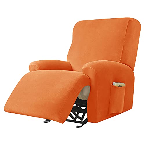 Pendejato Stretch Recliner Covers, 4-Piece Ultra Soft Velvet Recliner Chair Slipcover Single Seat Couch Cover Furniture Protector With Pocket (Orange) #TOP11