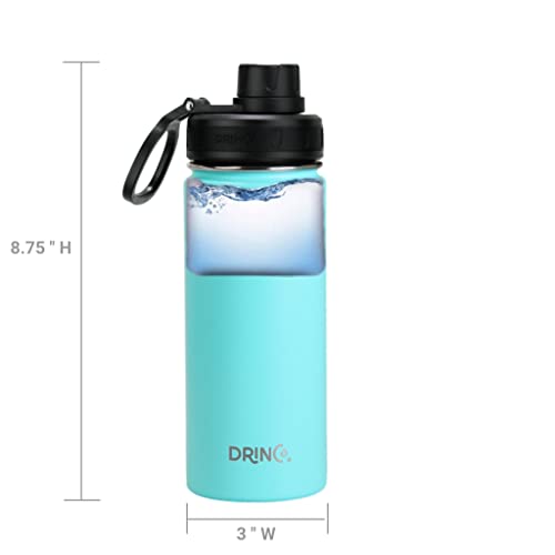 Image of Drinco Stainless Steel Water Bottle Spout Lid Vacuum Insulated Double Wall Water Bottle Wide Mouth Leak Proof Keep Cold Sport Camping Hiking (18oz Teal)