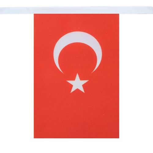 Image of AZ FLAG Turkey 6 meters BUNTING Flag 20 flags 9'' x 6'' - Turkish STRING flags 15 x 21 cm