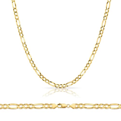 14K Solid Yellow Gold Figaro Chain for Men Women Diamond Cut 2mm